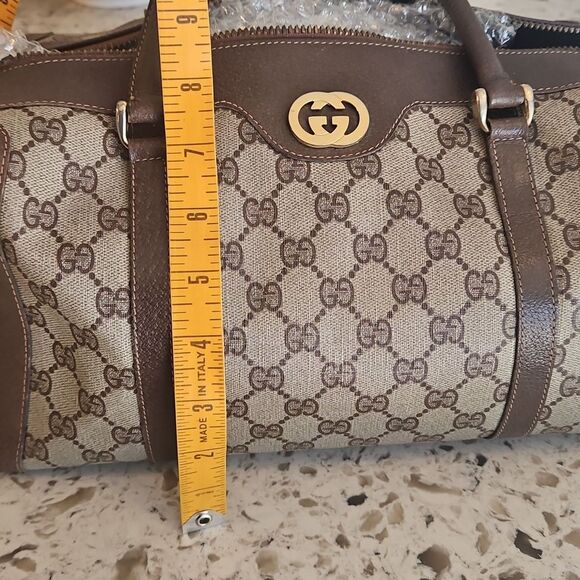 Gucci Sherry Line Brown Monogram Canvas Boston Bag With A Vintage, Rare Charm - Picture 11 of 13